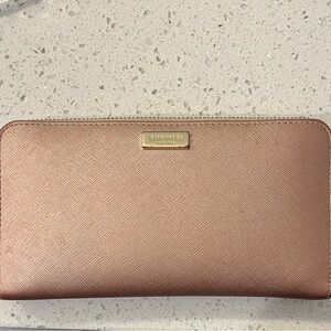 kate spade Metallic Rose Gold Zip-Around Wallet